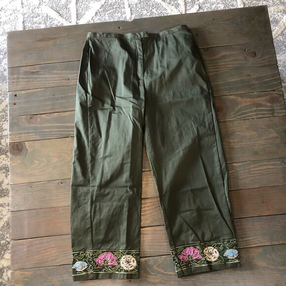 Petite Sophisticate Cropped army fall green embroidered pants women's size 10 - Picture 1 of 8